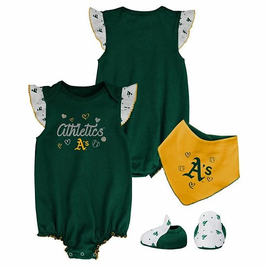 Outerstuff Girls Newborn & Infant Green Oakland Athletics Three-Piece Bodysuit Bib & Bootie Set 3 Outerstuff Girls Newborn & Infant Green Oakland Athletics Three-Piece Bodysuit Bib & Bootie Set