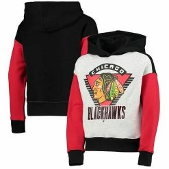 Outerstuff Girls Youth Heathered Gray/Black Chicago Blackhawks Let's Get Loud Pullover Hoodie