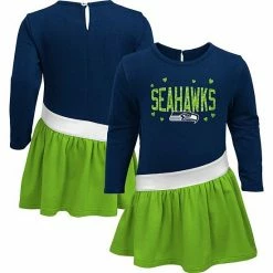 Outerstuff Girls Toddler College Navy/Neon Green Seattle Seahawks Heart To Heart Jersey Tunic Dress