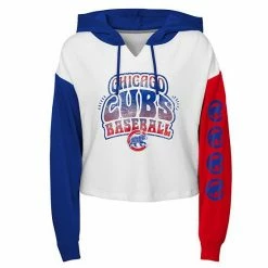 Outerstuff Girls Youth White Chicago Cubs Color Run Cropped Hooded Sweatshirt