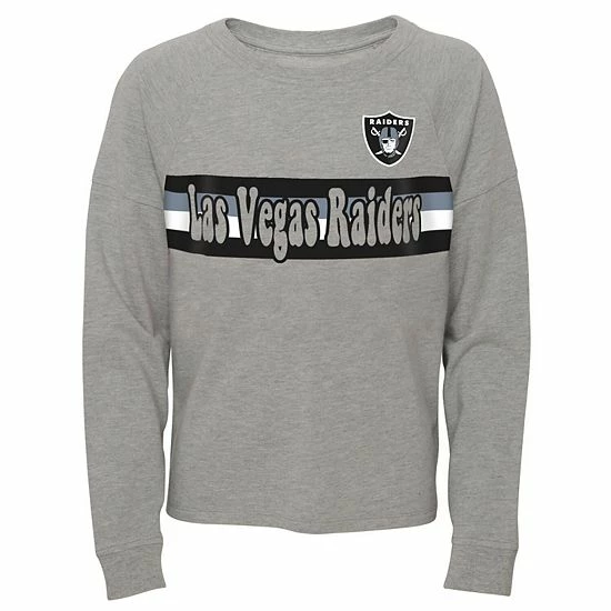 Outerstuff Juniors Heathered Gray Las Vegas Raiders All Striped Up Raglan Long Sleeve T-Shirt 3 Outerstuff Juniors Heathered Gray Las Vegas Raiders All Striped Up Raglan Long Sleeve T-Shirt