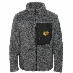 Outerstuff Girls Youth Black Chicago Blackhawks Fan Gear Sherpa Full-Zip Jacket