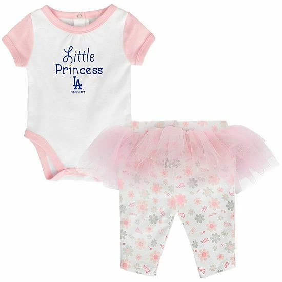 Outerstuff Girls Newborn & Infant White/Pink Los Angeles Dodgers Princess Bodysuit And Tutu Leggings Set 3 Outerstuff Girls Newborn & Infant White/Pink Los Angeles Dodgers Princess Bodysuit And Tutu Leggings Set