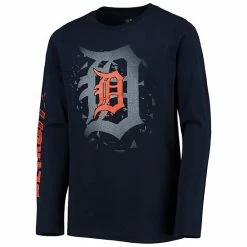 Outerstuff Youth Navy Detroit Tigers Platinum Logo Long Sleeve T-Shirt -Outerstuff shop unnamed file 669