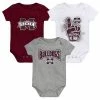 Outerstuff Infant Maroon/White/Heathered Gray Mississippi State Bulldogs 3-Pack Game On Bodysuit Set