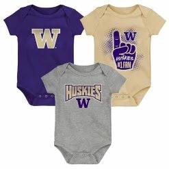 Outerstuff Infant Purple/Gold/Heathered Gray Washington Huskies 3-Pack Game On Bodysuit Set