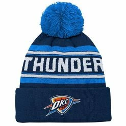 Outerstuff Youth Navy Oklahoma City Thunder Jacquard Cuffed Knit Hat With Pom