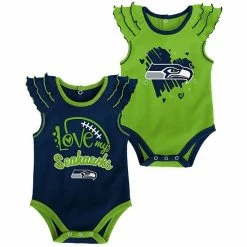 Outerstuff Girls Newborn Neon Green/Navy Seattle Seahawks Two-Pack Touchdown Bodysuit Set
