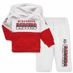 Alternative view of Outerstuff Infant Heather Gray/Red Wisconsin Badgers Playmaker Pullover Hoodie & Pants Set