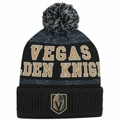 Outerstuff Youth Black Vegas Golden Knights Puck Pattern Cuffed Knit Hat With Pom -Outerstuff shop unnamed file 6951