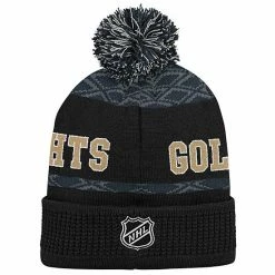Outerstuff Youth Black Vegas Golden Knights Puck Pattern Cuffed Knit Hat With Pom -Outerstuff shop unnamed file 6952