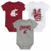 Outerstuff Infant Crimson/White/Heathered Gray Washington State Cougars 3-Pack Game On Bodysuit Set