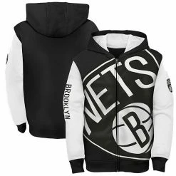 Outerstuff Youth White/Black Brooklyn Nets Poster Board Color Block Full-Zip Hoodie