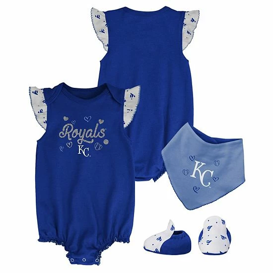 Outerstuff Girls Newborn & Infant Royal Kansas City Royals Three-Piece Bodysuit Bib & Bootie Set 3 Outerstuff Girls Newborn & Infant Royal Kansas City Royals Three-Piece Bodysuit Bib & Bootie Set