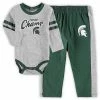 Outerstuff Newborn & Infant Green/Heathered Gray Michigan State Spartans Little Kicker Long Sleeve Bodysuit & Sweatpants Set -Outerstuff shop unnamed file 7092