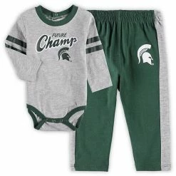 Outerstuff Newborn & Infant Green/Heathered Gray Michigan State Spartans Little Kicker Long Sleeve Bodysuit & Sweatpants Set -Outerstuff shop unnamed file 7093