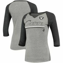Outerstuff Women's Juniors Derek Carr Heathered Gray/Black Las Vegas Raiders Over The Line Player Name & Number Tri-Blend 3/4-Sleeve V-Notch T-Shirt