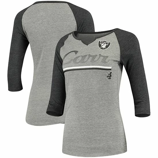 Outerstuff Women's Juniors Derek Carr Heathered Gray/Black Las Vegas Raiders Over The Line Player Name & Number Tri-Blend 3/4-Sleeve V-Notch T-Shirt 3 Outerstuff Women's Juniors Derek Carr Heathered Gray/Black Las Vegas Raiders Over The Line Player Name & Number Tri-Blend 3/4-Sleeve V-Notch T-Shirt