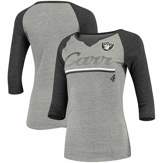 Outerstuff Women's Juniors Derek Carr Heathered Gray/Black Las Vegas Raiders Over The Line Player Name & Number Tri-Blend 3/4-Sleeve V-Notch T-Shirt 4 Outerstuff Women's Juniors Derek Carr Heathered Gray/Black Las Vegas Raiders Over The Line Player Name & Number Tri-Blend 3/4-Sleeve V-Notch T-Shirt - Image 2