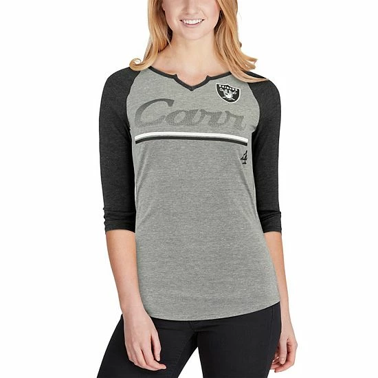 Outerstuff Women's Juniors Derek Carr Heathered Gray/Black Las Vegas Raiders Over The Line Player Name & Number Tri-Blend 3/4-Sleeve V-Notch T-Shirt 7 Outerstuff Women's Juniors Derek Carr Heathered Gray/Black Las Vegas Raiders Over The Line Player Name & Number Tri-Blend 3/4-Sleeve V-Notch T-Shirt - Image 5