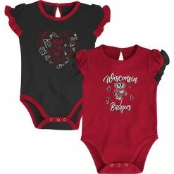 Outerstuff Girls Newborn & Infant Red/Black Wisconsin Badgers Too Much Love Two-Piece Bodysuit Set