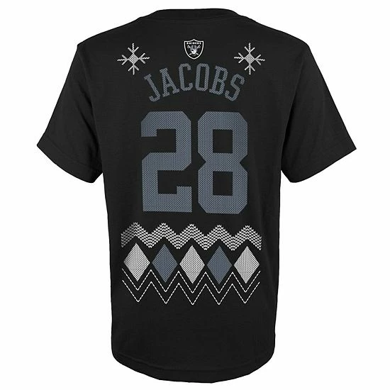 Outerstuff Youth Josh Jacobs Black Las Vegas Raiders Holiday Name & Number T-Shirt 6 Outerstuff Youth Josh Jacobs Black Las Vegas Raiders Holiday Name & Number T-Shirt - Image 4