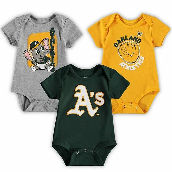 Outerstuff Infant Green/Heathered Gray/Gold Oakland Athletics Change Up 3-Pack Bodysuit Set 3 Outerstuff Infant Green/Heathered Gray/Gold Oakland Athletics Change Up 3-Pack Bodysuit Set