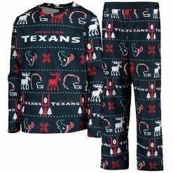 Outerstuff Youth Navy Houston Texans Logo Allover Print Long Sleeve T-Shirt & Pants Holiday Pajamas Sleep Set