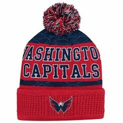 Outerstuff Youth Red Washington Capitals Puck Pattern Cuffed Knit Hat With Pom