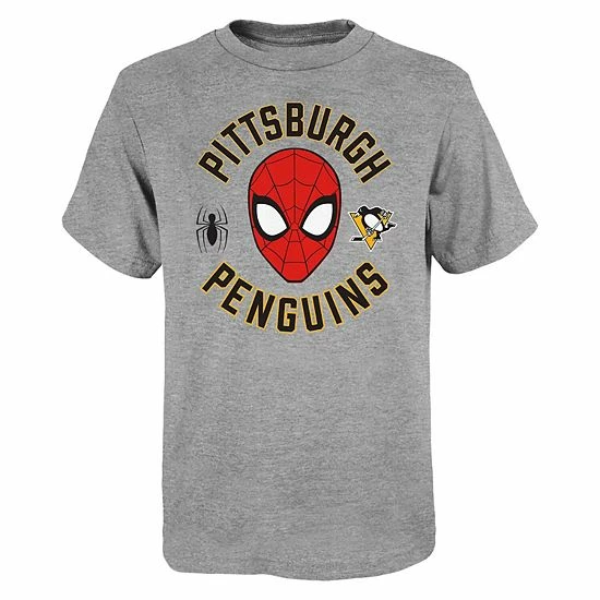 Outerstuff Youth Heather Gray Pittsburgh Penguins Mighty Spidey Marvel T-Shirt 3 Outerstuff Youth Heather Gray Pittsburgh Penguins Mighty Spidey Marvel T-Shirt