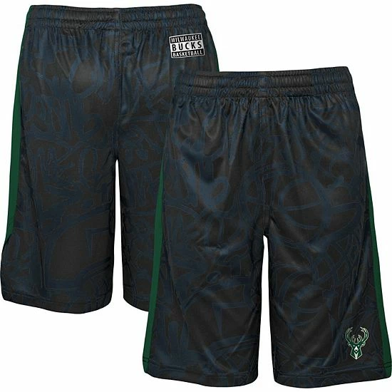 Outerstuff Youth Black Milwaukee Bucks Scribble Dribble Baller Shorts 4 Outerstuff Youth Black Milwaukee Bucks Scribble Dribble Baller Shorts - Image 2
