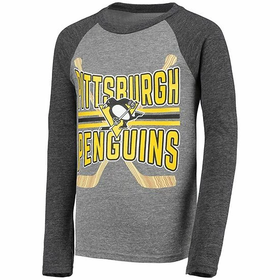 Outerstuff Youth Heathered Gray/Heathered Black Pittsburgh Penguins Square Up Raglan Tri-Blend Long Sleeve T-Shirt 5 Outerstuff Youth Heathered Gray/Heathered Black Pittsburgh Penguins Square Up Raglan Tri-Blend Long Sleeve T-Shirt - Image 3