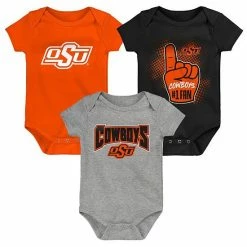 Outerstuff Infant Black/Black/Heathered Gray Oklahoma State Cowboys 3-Pack Game On Bodysuit Set