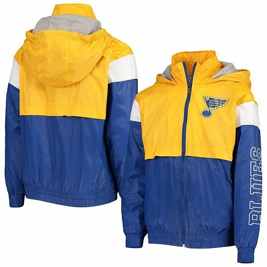 Outerstuff Youth Gold/Blue St. Louis Blues Goal Line Full-Zip Hoodie Windbreaker Jacket 4 Outerstuff Youth Gold/Blue St. Louis Blues Goal Line Full-Zip Hoodie Windbreaker Jacket - Image 2