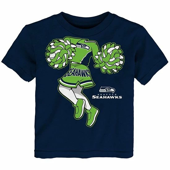 Outerstuff Girls Toddler Navy Seattle Seahawks Pom Pom Cheer II T-Shirt 4 Outerstuff Girls Toddler Navy Seattle Seahawks Pom Pom Cheer II T-Shirt - Image 2