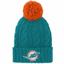 Outerstuff Girls Youth Aqua Miami Dolphins Team Cable Cuffed Knit Hat With Pom