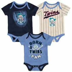 Outerstuff Newborn Navy/Light Blue/Cream Minnesota Twins Three-Pack Number One Bodysuit