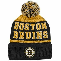 Outerstuff Youth Black Boston Bruins Puck Pattern Cuffed Knit Hat With Pom -Outerstuff shop unnamed file 820