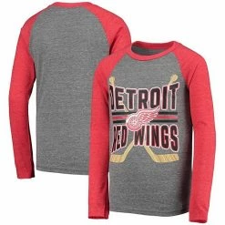 Outerstuff Youth Heathered Gray/Heathered Red Detroit Red Wings Square Up Raglan Tri-Blend Long Sleeve T-Shirt -Outerstuff shop unnamed file 8207