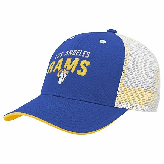 Outerstuff Youth Royal/White Los Angeles Rams On Trend Precurved A-Frame Trucker Snapback Hat 3 Outerstuff Youth Royal/White Los Angeles Rams On Trend Precurved A-Frame Trucker Snapback Hat