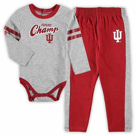 Outerstuff Infant Heathered Gray/Crimson Indiana Hoosiers Little Kicker Long Sleeve Bodysuit And Sweatpants Set 4 Outerstuff Infant Heathered Gray/Crimson Indiana Hoosiers Little Kicker Long Sleeve Bodysuit And Sweatpants Set - Image 2