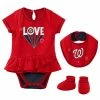 Outerstuff Girls Newborn & Infant Red Washington Nationals Play Your Best Bodysuit, Bib & Booties Set