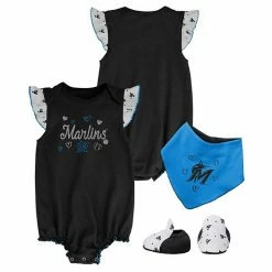Outerstuff Girls Newborn & Infant Black Miami Marlins Three-Piece Bodysuit Bib & Bootie Set