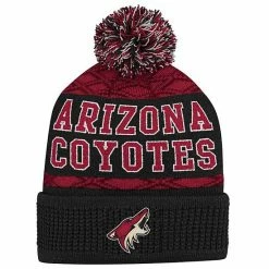 Alternative view of Outerstuff Youth Black Arizona Coyotes Puck Pattern Cuffed Knit Hat With Pom