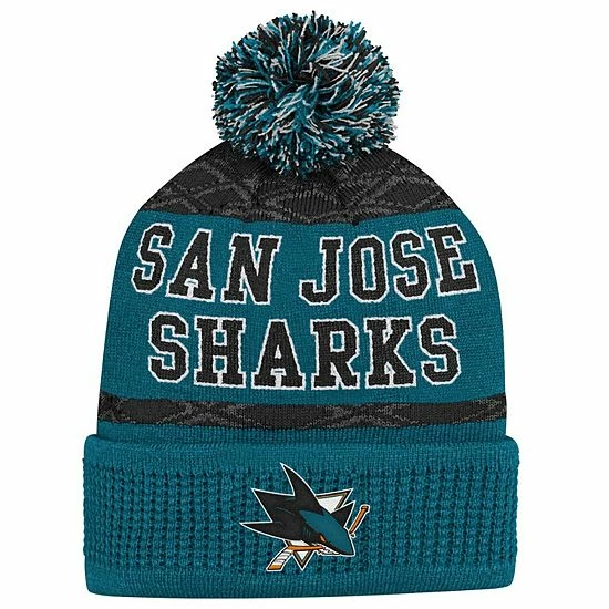 Outerstuff Youth Teal San Jose Sharks Puck Pattern Cuffed Knit Hat With Pom 3 Outerstuff Youth Teal San Jose Sharks Puck Pattern Cuffed Knit Hat With Pom