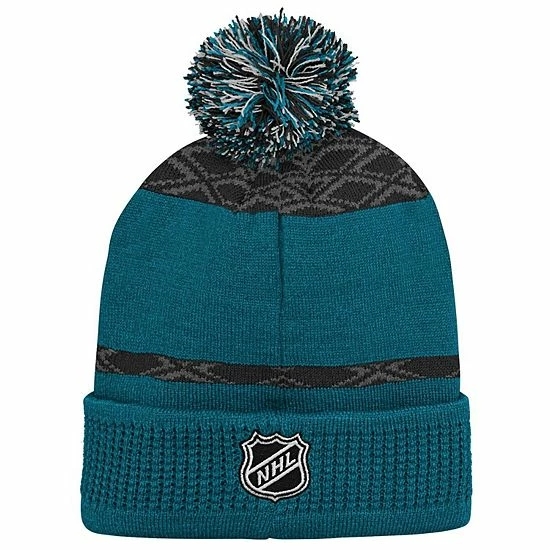 Outerstuff Youth Teal San Jose Sharks Puck Pattern Cuffed Knit Hat With Pom 5 Outerstuff Youth Teal San Jose Sharks Puck Pattern Cuffed Knit Hat With Pom - Image 3