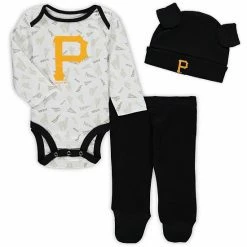 Outerstuff Newborn And Infant Black Pittsburgh Pirates Greatest Lil' Player Bodysuit Pants And Cuffed Knit Hat Set