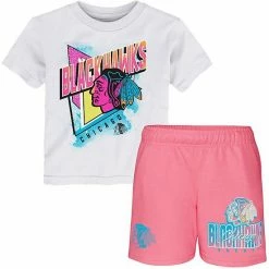 Outerstuff Toddler White/Pink Chicago Blackhawks Wave Breaker T-Shirt & Shorts Set