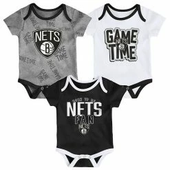 Outerstuff Infant Black/White/Heathered Gray Brooklyn Nets Game Time Three-Piece Bodysuit Set