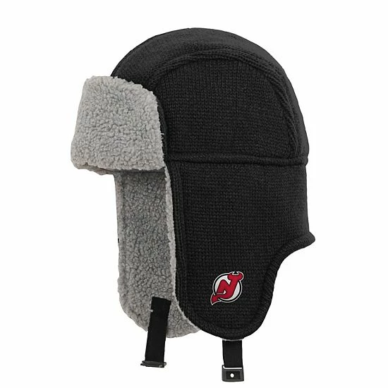 Outerstuff Youth Black New Jersey Devils Flat Knit Trapper Hat 3 Outerstuff Youth Black New Jersey Devils Flat Knit Trapper Hat